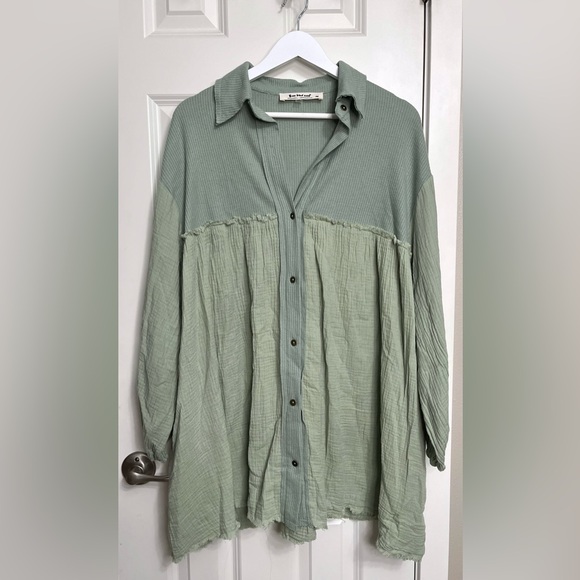 Three Bird Nest Dresses & Skirts - Three Bird Nest Long Sleeve Sage Green Button-Up Dress
